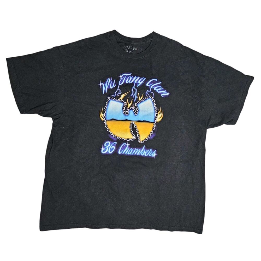 Wu-Tang Clan 36 Chambers Graphic Tee Black T-Shirt Chain Logo Fire Mens XL Rap